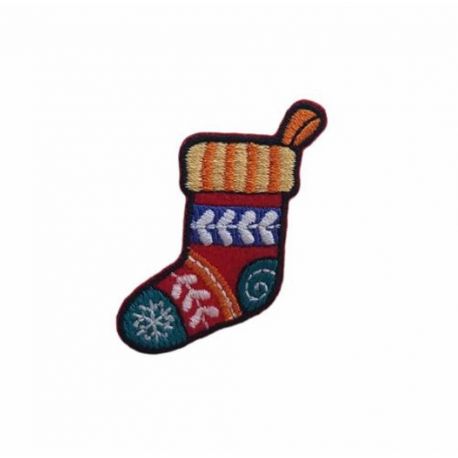 Patch Ecusson Thermocollant Chaussette de Noël 2 x 4 cm