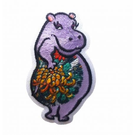 Patch Ecusson Thermocollant Tattoo Hippopotame 3,50 x 6 cm