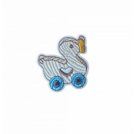 Patch Ecusson Thermocollant Jouet en bois Canard à roulette 4 x 4 cm