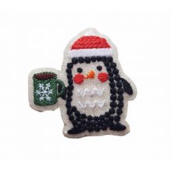 Patch Ecusson Thermocollant Pingouin de Noël à points 4 x 4 cm
