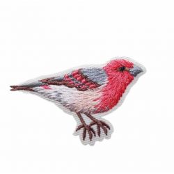 Patch Ecusson Thermocollant Oiseau rouge et gris 2,50 x 5 cm