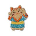 Patch Ecusson Thermocollant Chat porte-bonheur kimono bleu 5,50 x 6,50 cm