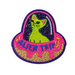 Patch Ecusson Thermocollant Alien chat de l'espace fluo 4,50 x 4,50 cm