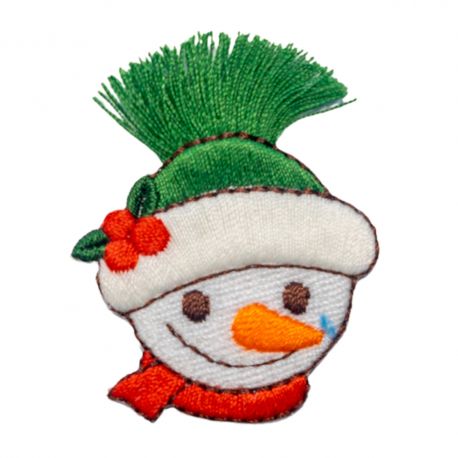 Patch Ecusson Thermocollant Bonhomme de neige pompon 4 x 4 cm