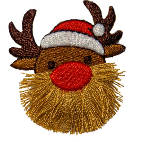 Patch Ecusson Thermocollant Renne de Noël pompon 4 x 4,50 cm