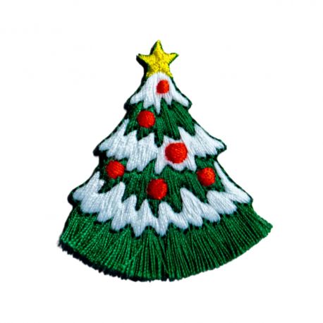 Patch Ecusson Thermocollant Sapin de Noël pompon 4,50 x 4,50 cm