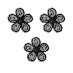 Ecusson Thermocollant 3 Petites Fleurs Coloris Noir 4 x 4 cm