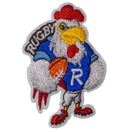 Patch Ecusson Thermocollant Coq Rugby Coloris bleu 4 x 6,50 cm