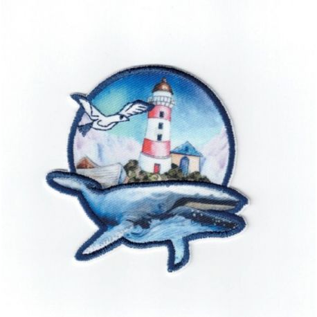 Patch Ecusson Thermocollant Baleine et Phare 6,50 x 6,50 cm