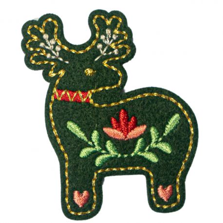 Patch Ecusson Thermocollant Renne Esprit de Noël Nordique 4 x 5 cm