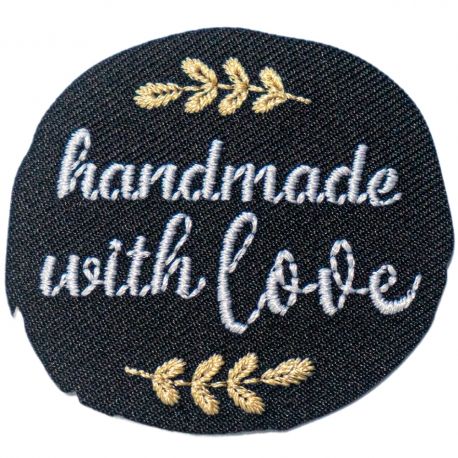 Patch Ecusson Thermocollant Hand made with Love Coloris noir 4 x 4,50 cm