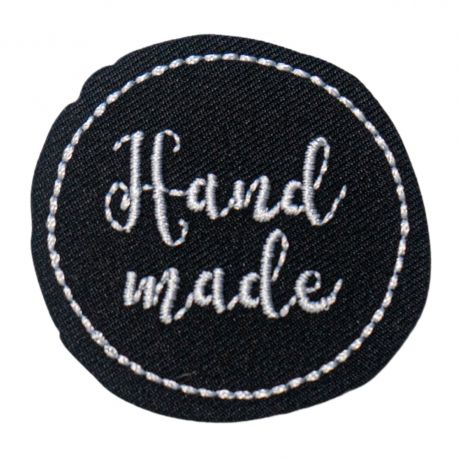 Patch Ecusson Thermocollant Hand Made Rond noir 4 x 4 cm