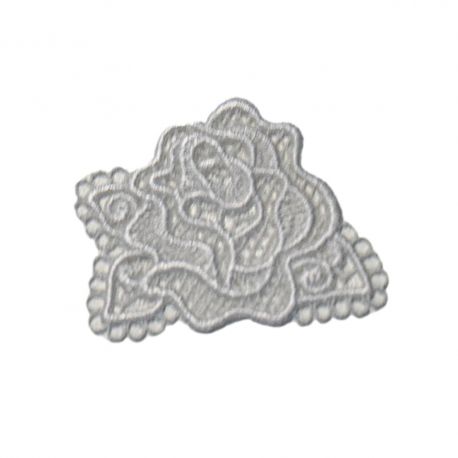 Patch Ecusson Thermocollant Petite Rose Dentelle Blanche 3 x 4 cm