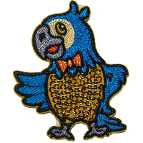 Patch Ecusson Thermocollant Perroquet Bleu 5 x 6,50 cm