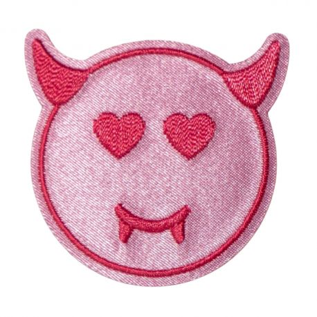 Patch Ecusson Thermocollant Smile Démon Rose 4,50 x 4,50 cm