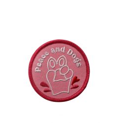 Patch Ecusson Thermocollant + 1 OFFERT Surprise Peace and Dogs rond rose 6,50 x 6,50 cm