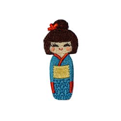 Patch Ecusson Thermocollant Kokeshi coloris Bleu 2 x 5 cm