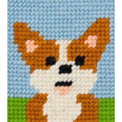 Kit Canevas complet Winston le chien Corgi 15 x 15 Enfant gros trous