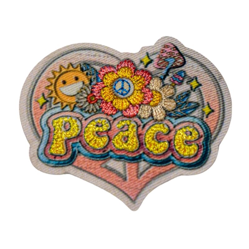Patch Thermocollant Peace And Love - Brodé Noir Sur Fond Coloré - Dimensions 10x5 Cm, Idéal Hippie, Sac, Veste