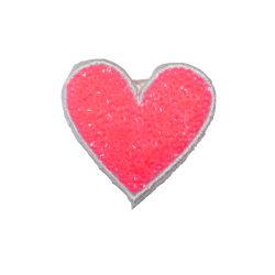 Patch Ecusson Thermocollant Coeur Rose paillettes sequins 5 x 5,50 cm
