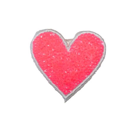 Patch Ecusson Thermocollant Coeur Rose paillettes sequins 5 x 5,50 cm