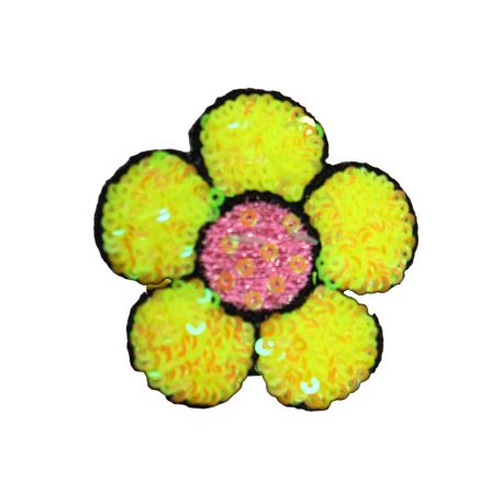 Patch Ecusson Thermocollant Fleur Marguerite Coloris Blanc paillettes sequins 5,50 x 6 cm