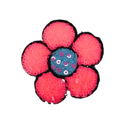 Patch Ecusson Thermocollant Fleur Marguerite Coloris Rose paillettes sequins 5,50 x 6 cm