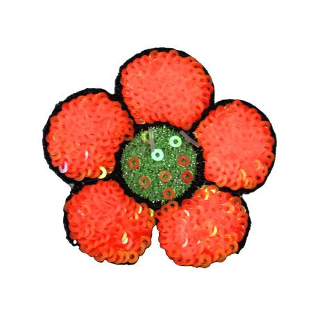 Patch Ecusson Thermocollant Fleur Marguerite Coloris Blanc paillettes sequins 5,50 x 6 cm