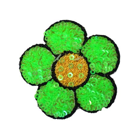 Patch Ecusson Thermocollant Fleur Marguerite Coloris Blanc paillettes sequins 5,50 x 6 cm