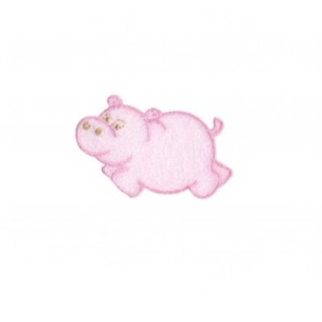Patch Ecusson Thermocollant Hippopotame Coloris Rose 4 x 8 cm