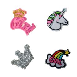 Patch Ecusson Thermocollant Lot de 4 Girly Licorne Arc en ciel Couronne