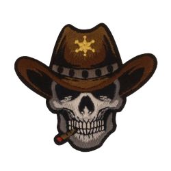Patch Ecusson Thermocollant Tête de mort Cow Boy 5,50 x 6 cm