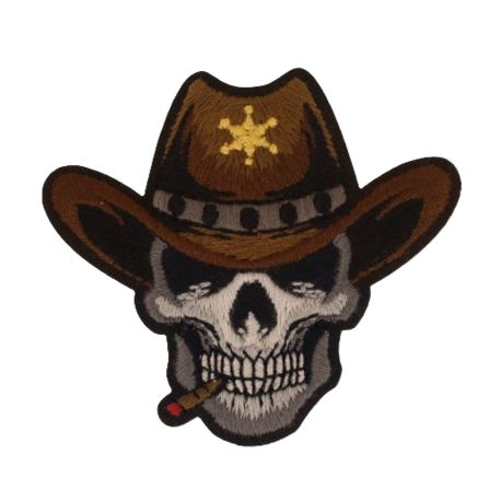Patch Ecusson Thermocollant Tête de mort Cow Boy 5,50 x 6 cm