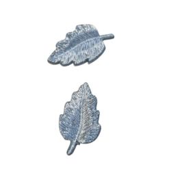 Ecusson Thermocollant 2 x Petite Feuille Plume Coloris Argenté 2 x 3 cm