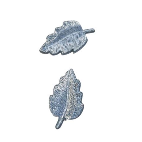 Ecusson Thermocollant 2 x Petite Feuille Plume Coloris Argenté 2 x 3 cm