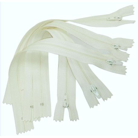 5 x Fermeture Eclair fine spirale polyester 30 cm Coloris Ecru