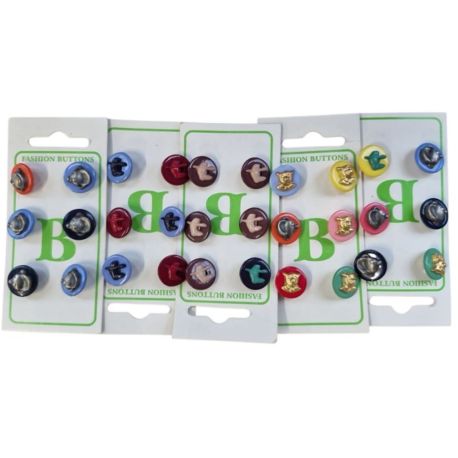 Lot de 30 Boutons animaux multicolores plastique 15 mm