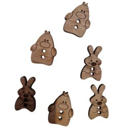 Boutons en Bois 3 Pingouins et 3 Lapins 20 x 25 mm