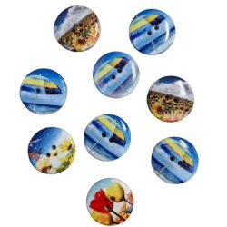 Lot 9 boutons en Bois vernis Vacances 28 mm
