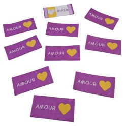 Lot de 10 Etiquettes tissées 2,50 x 5 cm Amour