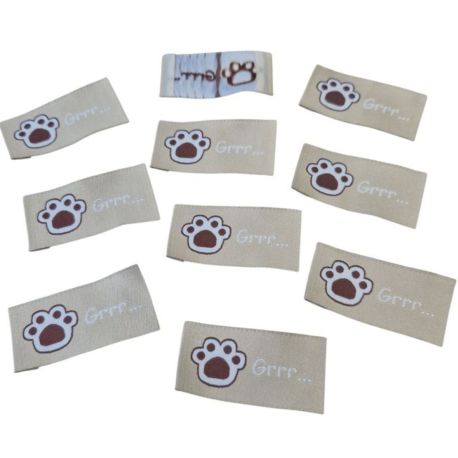 Lot de 10 Etiquettes tissées 2,50 x 5 cm Patte de Chien
