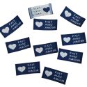 Lot de 10 Etiquettes tissées 2,50 x 5 cm Fait avec Amour Argenté