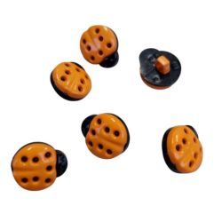 Lot 6 Boutons Fantaisie Coccinelle Coloris Orange 15 mm Plastique
