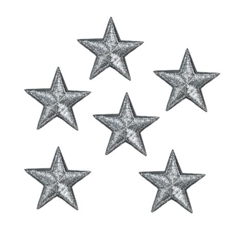 Parche Parche de hierro 6 x Star Silver color plata 3 x 3 cm