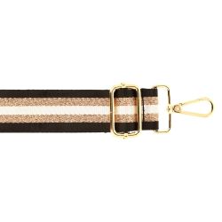 Bandoulière Réglable Rayée Longueur 1,40 m Largeur 40 mm 2 Mousquetons Métal Coloris Noir Doré