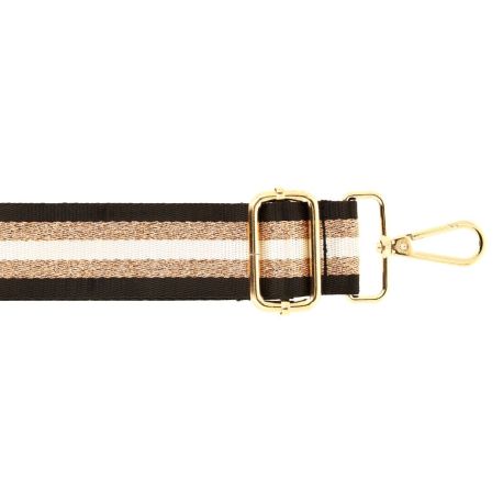 Bandoulière Réglable Rayée Longueur 1,40 m Largeur 40 mm 2 Mousquetons Métal Coloris Noir Doré