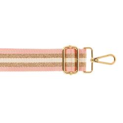 Bandoulière Réglable Rayée Longueur 1,40 m Largeur 40 mm 2 Mousquetons Métal Coloris Rose Doré