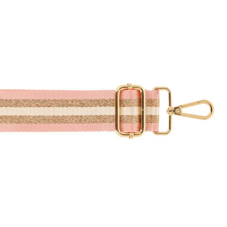 Bandoulière Réglable Rayée Longueur 1,40 m Largeur 40 mm 2 Mousquetons Métal Coloris Rose Doré