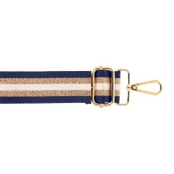 Bandoulière Réglable Rayée Longueur 1,40 m Largeur 40 mm 2 Mousquetons Métal Coloris Noir Doré