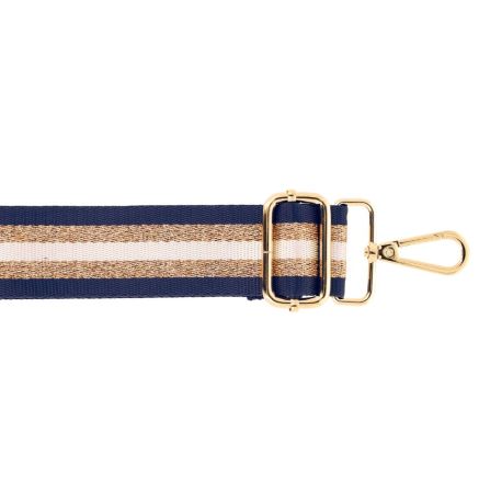 Bandoulière Réglable Rayée Longueur 1,40 m Largeur 40 mm 2 Mousquetons Métal Coloris Noir Doré